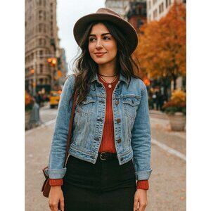 AEO Lg American Eagle Distressed Cropped Cotton Denim Jacket Vintage 2011